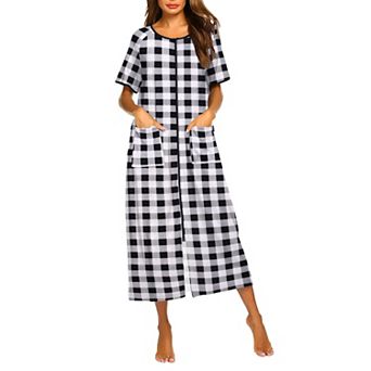 Ekouaer Women Robes Zipper Front Short Sleeve Full Length Housecoat with Pockets Loungewear