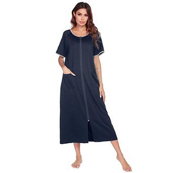 Ekouaer Women Robes Zipper Front Short Sleeve Full Length Housecoat with Pockets Loungewear