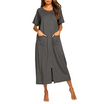 Ekouaer Women Robes Zipper Front Short Sleeve Full Length Housecoat with Pockets Loungewear
