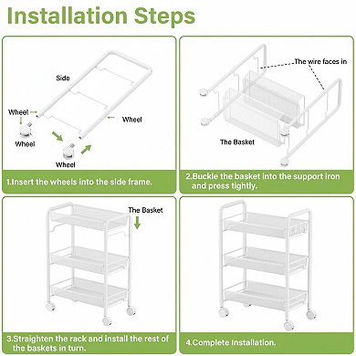 3-Tier Rolling Utility Storage Cart Multi-Purpose Organizer Shelves Locking Wheels Easy Assemble