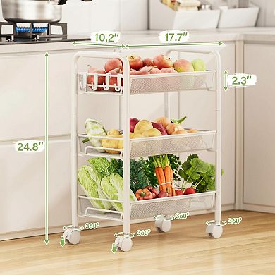 3-Tier Rolling Utility Storage Cart Multi-Purpose Organizer Shelves Locking Wheels Easy Assemble