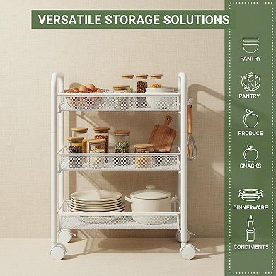 3-Tier Rolling Utility Storage Cart Multi-Purpose Organizer Shelves Locking Wheels Easy Assemble