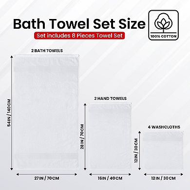 Luxury Cotton Towel Set, 8 Pieces, Soft and Absorbent for Bathroom