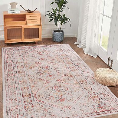 Aurora Ascent 5x8 Beige Washable Low Pile Non Slip Area Rug