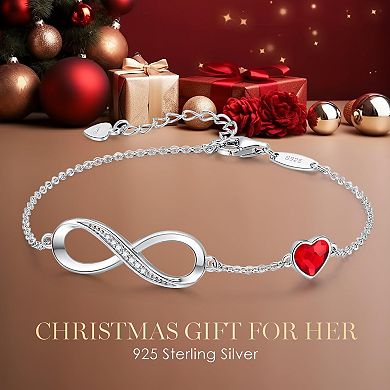 Heart-Shaped Gemstone Pendant Bracelet, Sterling Silver Adjustable Jewelry, Perfect As A Gift