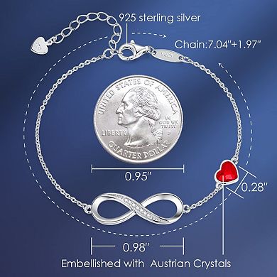 Heart-Shaped Gemstone Pendant Bracelet, Sterling Silver Adjustable Jewelry, Perfect As A Gift