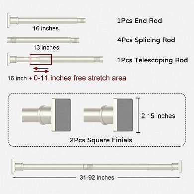 Brushed Nickel Tension Shower Curtain Rod No Drill Adjustable Spring Mount Multi Use