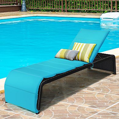 Costway 2 PCS Patio Rattan Lounge Chair Chaise Recliner Back Adjustable Cushioned