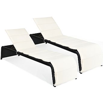 Costway 2 pc Patio Rattan Lounge Chair Chaise Recliner Back Adjustable Cushioned