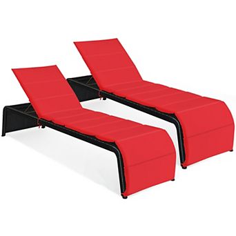 Costway 2 pc Patio Rattan Lounge Chair Chaise Recliner Back Adjustable Cushioned