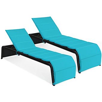 Costway 2 pc Patio Rattan Lounge Chair Chaise Recliner Back Adjustable Cushioned
