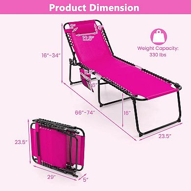 Costway 1 PC Folding Chaise Lounge Chair Portable Sun Lounger with Adjustable Backrest