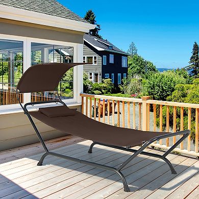 Costway Patio Hanging Chaise Lounge Chair with Canopy, Cushion, Pillow & Storage Bag