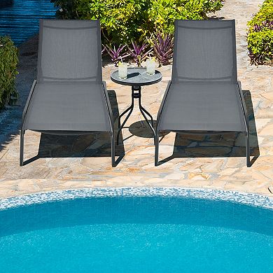 Costway Patio Lounge Chair Chaise Adjustable Back Recliner Garden W/Wheel