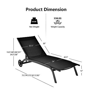 Costway Patio Lounge Chair Chaise Adjustable Back Recliner Garden W/Wheel