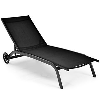Costway Patio Lounge Chair Chaise Adjustable Back Recliner Garden W/Wheel