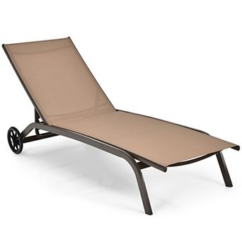 Costway Patio Lounge Chair Chaise Adjustable Back Recliner Garden W/Wheel