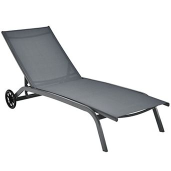 Costway Patio Lounge Chair Chaise Adjustable Back Recliner Garden W/Wheel