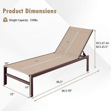 Costway 2 PCS 6-Position Lounge Chair Chaise Aluminium Adjust Recliner