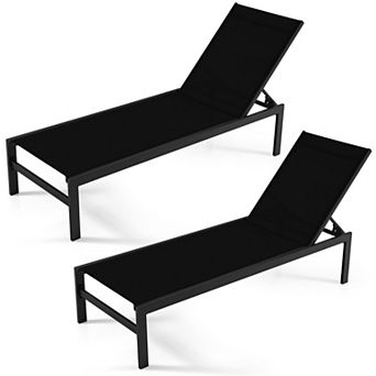 Costway 2 pc 6-Position Lounge Chair Chaise Aluminium Adjust Recliner