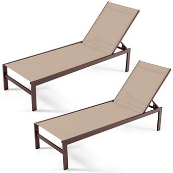 Costway 2 pc 6-Position Lounge Chair Chaise Aluminium Adjust Recliner