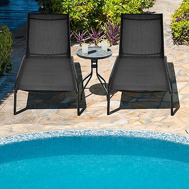 Costway 2PCS Patio Lounge Chair Chaise Adjustable Back Recliner W/Wheels