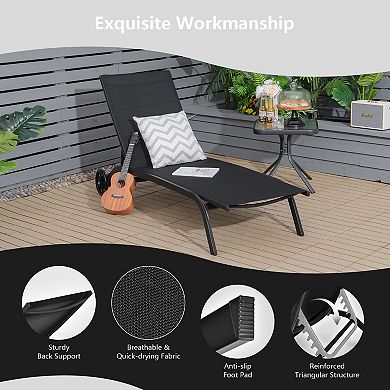 Costway 2PCS Patio Lounge Chair Chaise Adjustable Back Recliner W/Wheels