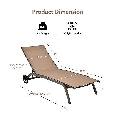 Costway 2PCS Patio Lounge Chair Chaise Adjustable Back Recliner W/Wheels