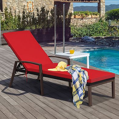 Costway Patio Rattan Lounge Chair Chaise Recliner Back Adjustable w/Cushion