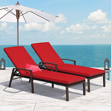 Costway Patio Rattan Lounge Chair Chaise Recliner Back Adjustable w/Cushion