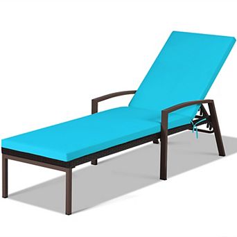Costway Patio Rattan Lounge Chair Chaise Recliner Back Adjustable w/Cushion