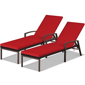 Costway Patio Rattan Lounge Chair Chaise Recliner Back Adjustable w/Cushion