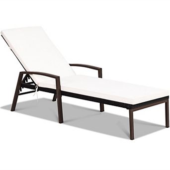 Costway Patio Rattan Lounge Chair Chaise Recliner Back Adjustable w/Cushion