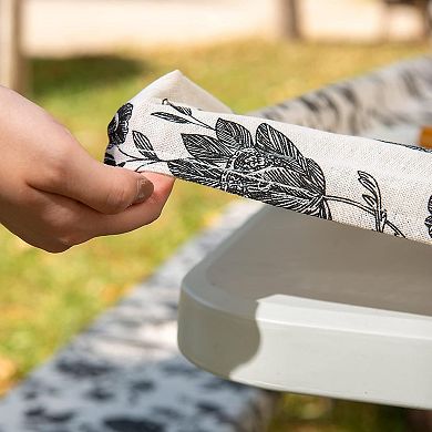 Picnic Table Cover Fitted Elastic 6ft Black Flower 3PCS Set 30x72 Inch Patio Table
