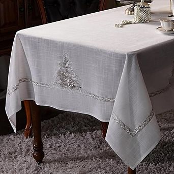Lace Tablecloth Rope Embroidery Linen Rectangle Offwhite 60x84 Inch Wedding Party
