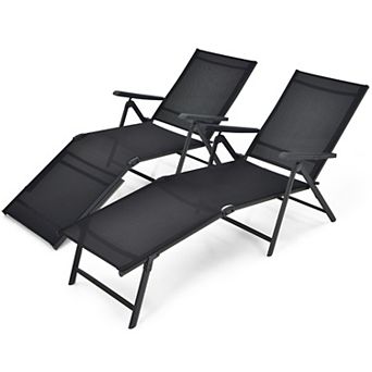 Costway Patio 2 pc Folding Chaise Lounge Chair Outdoor Portable Reclining Lounger