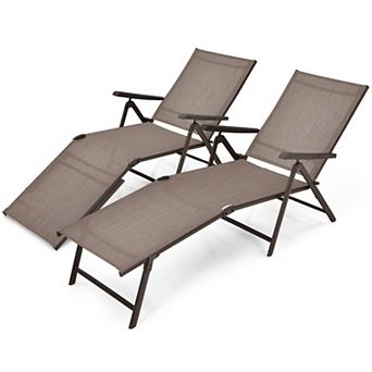 Costway Patio 2 pc Folding Chaise Lounge Chair Outdoor Portable Reclining Lounger