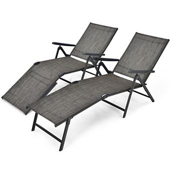 Costway Patio 2 pc Folding Chaise Lounge Chair Outdoor Portable Reclining Lounger