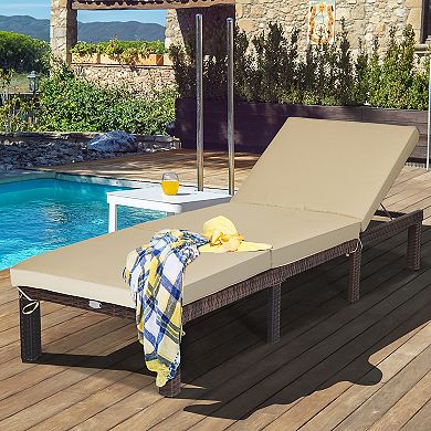 Costway 2PCS Outdoor Rattan Lounge Chair Chaise Recliner Adjustable Cushioned Patio