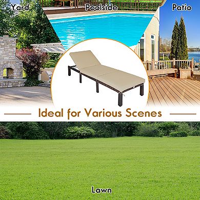 Costway 2PCS Outdoor Rattan Lounge Chair Chaise Recliner Adjustable Cushioned Patio