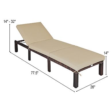 Costway 2PCS Outdoor Rattan Lounge Chair Chaise Recliner Adjustable Cushioned Patio