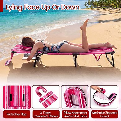 Costway Beach Chaise Lounge Chair with Face Hole Pillows & 5-Position Adjustable Backrest