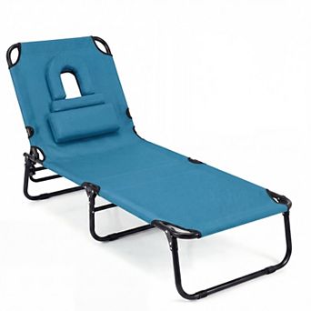 Costway Beach Chaise Lounge Chair with Face Hole Pillows & 5-Position Adjustable Backrest