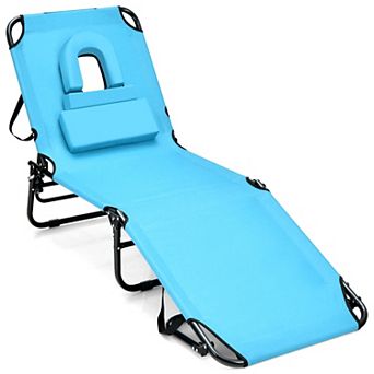 Costway Beach Chaise Lounge Chair with Face Hole Pillows & 5-Position Adjustable Backrest