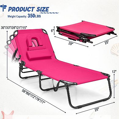 Costway 2 PCS Beach Chaise Lounge Chair with Face Hole Pillows & Adjustable Backrest