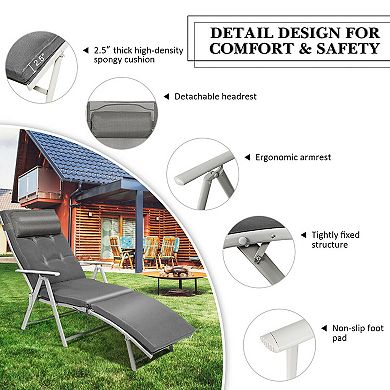 Costway 2PCS Outdoor Folding Chaise Lounge Chair w/Cushion