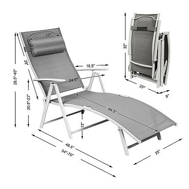 Costway 2PCS Outdoor Folding Chaise Lounge Chair w/Cushion