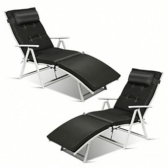 Costway 2 pc Outdoor Folding Chaise Lounge Chair w/Cushion