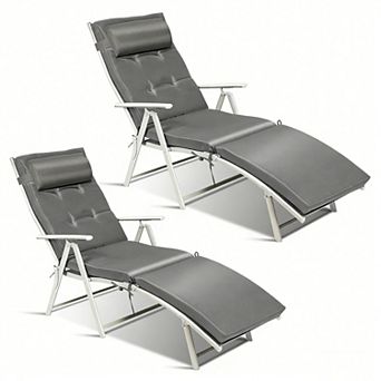Costway 2 pc Outdoor Folding Chaise Lounge Chair w/Cushion