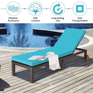 Costway 2PC Patio Rattan Lounge Chair Chaise Recliner Back Adjustable W/Wheels Cushioned